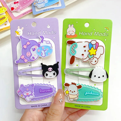 3 unids/set Kawaii Sanrio horquilla Cinnamoroll Kuromi My Melody