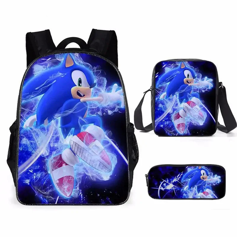 Mochila escolar de tres piezas con dibujos de Sonic