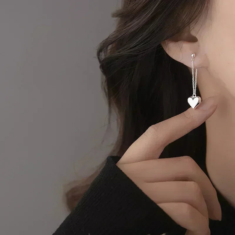 Pendientes chapados en plata para mujer, pendiente de cadena con corazón, joyería para prevenir alergias