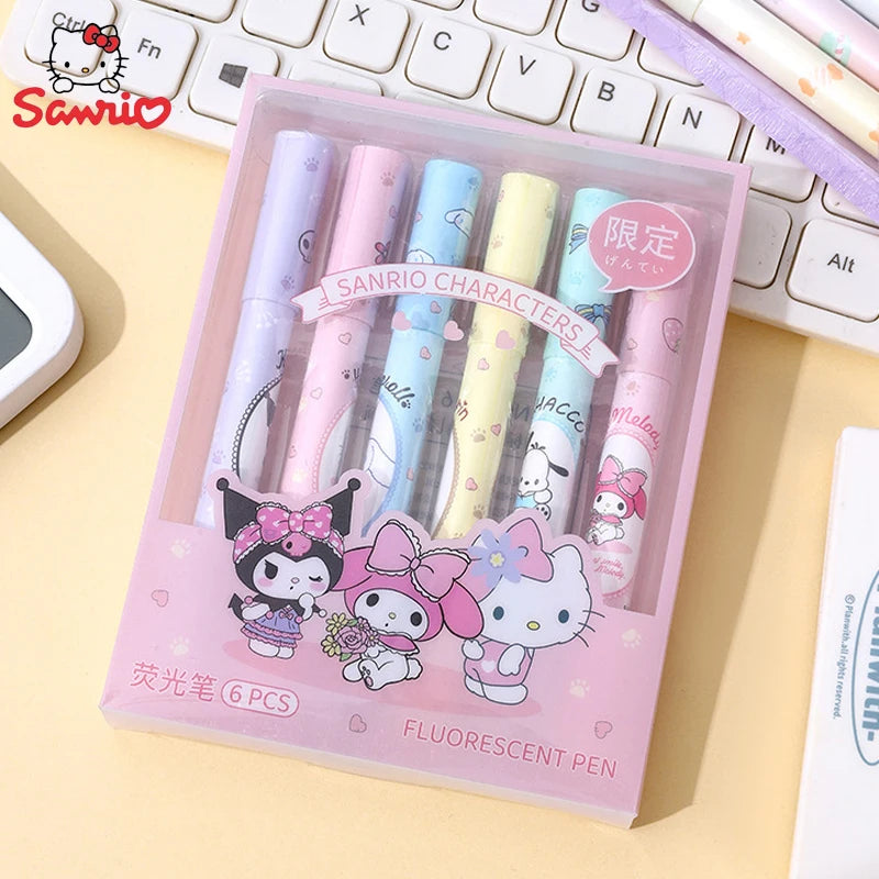 Sanrio juego de bolígrafos resaltadores Hello Kitty Kuromi Melody Cinnamoroll