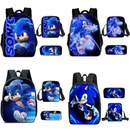 Mochila escolar de tres piezas con dibujos de Sonic