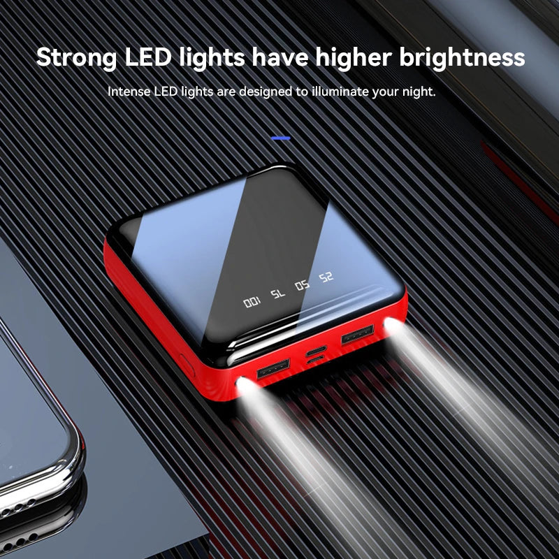 Mini Power Bank 30000mAh Mirror Screen LED Digital Display Powerbank with Cable for iPhone 12 13 Samsung Huawei Xiaomi Powerbank