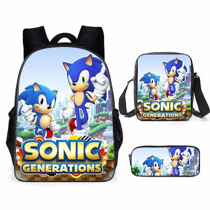 Mochila escolar de tres piezas con dibujos de Sonic