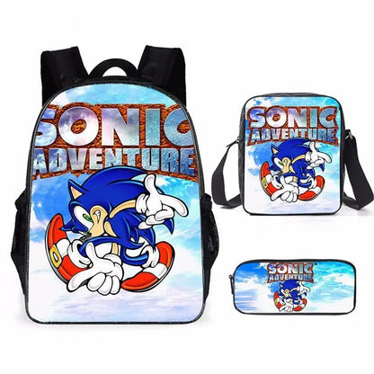 Mochila escolar de tres piezas con dibujos de Sonic